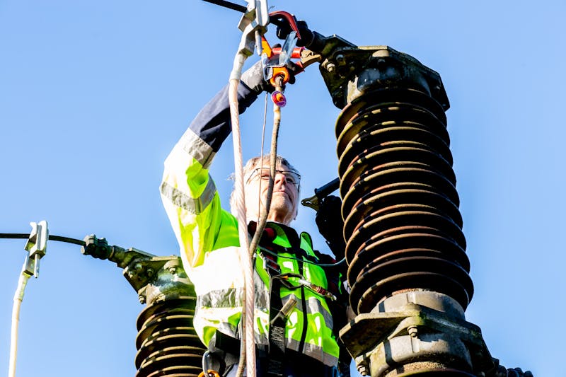 Three phase power lines and tower