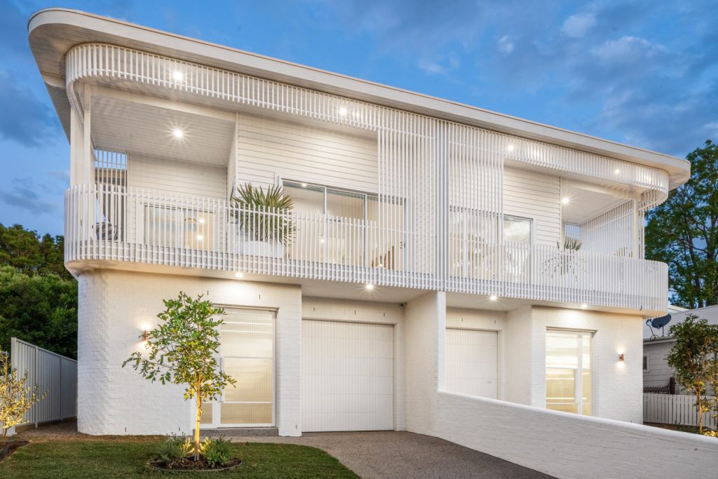 Residential facade lighting at dusk