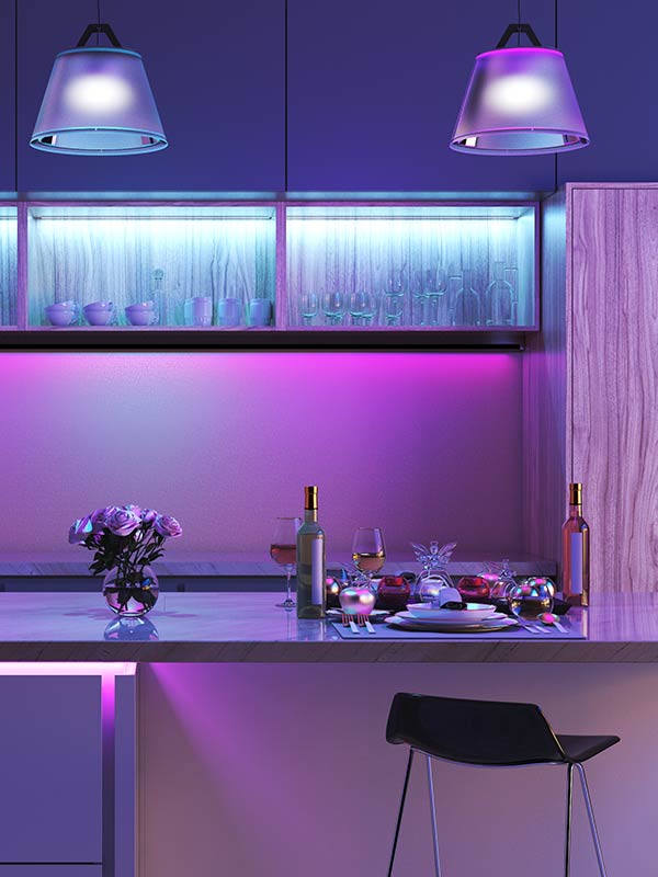 Kitchen with ambient LED lighting