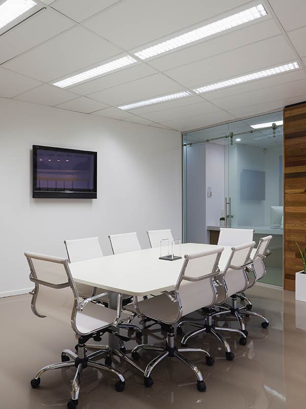 Conference room with panel lighting