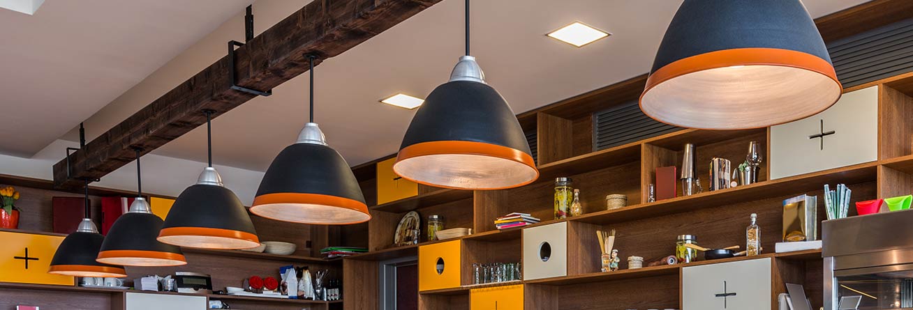 Café with industrial pendant lights